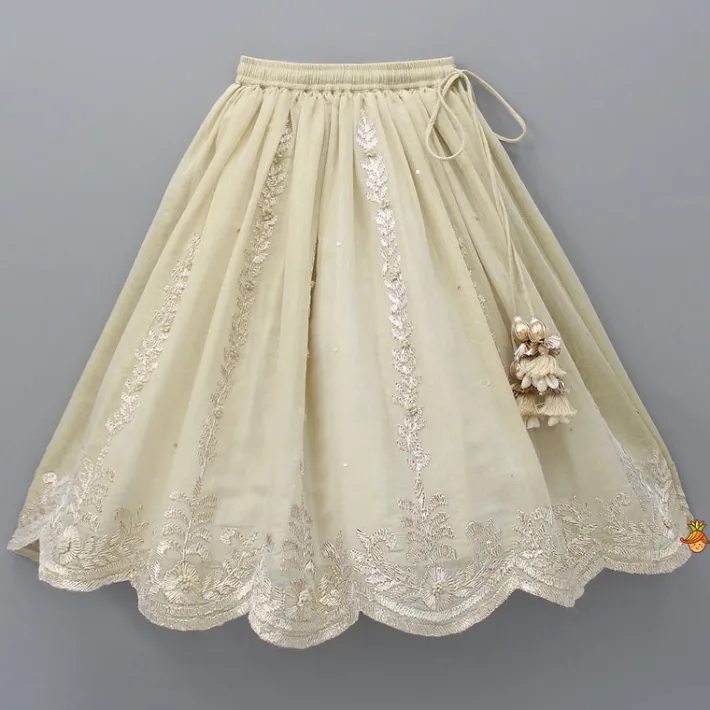 New Embroidered Stylish Hem Beige Top And Pleated Lehenga Ethnic Wear | Lehengas & Ghagras