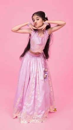Discount Embroidered Stylish Hem Lavender Top And Pleated Lehenga Ethnic Wear | Lehengas & Ghagras