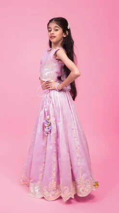 Discount Embroidered Stylish Hem Lavender Top And Pleated Lehenga Ethnic Wear | Lehengas & Ghagras