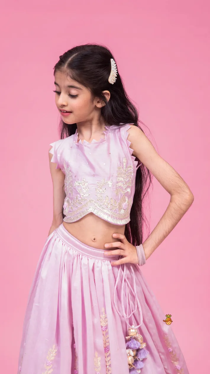 Discount Embroidered Stylish Hem Lavender Top And Pleated Lehenga Ethnic Wear | Lehengas & Ghagras