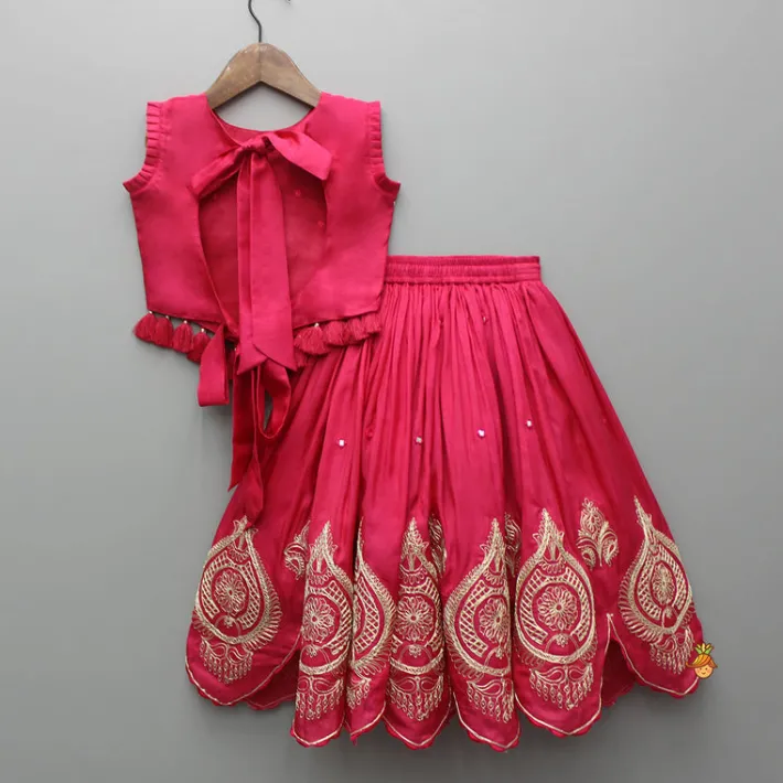 Best Embroidered Stylish Hem Pink Top And Pleated Lehenga Ethnic Wear | Lehengas & Ghagras