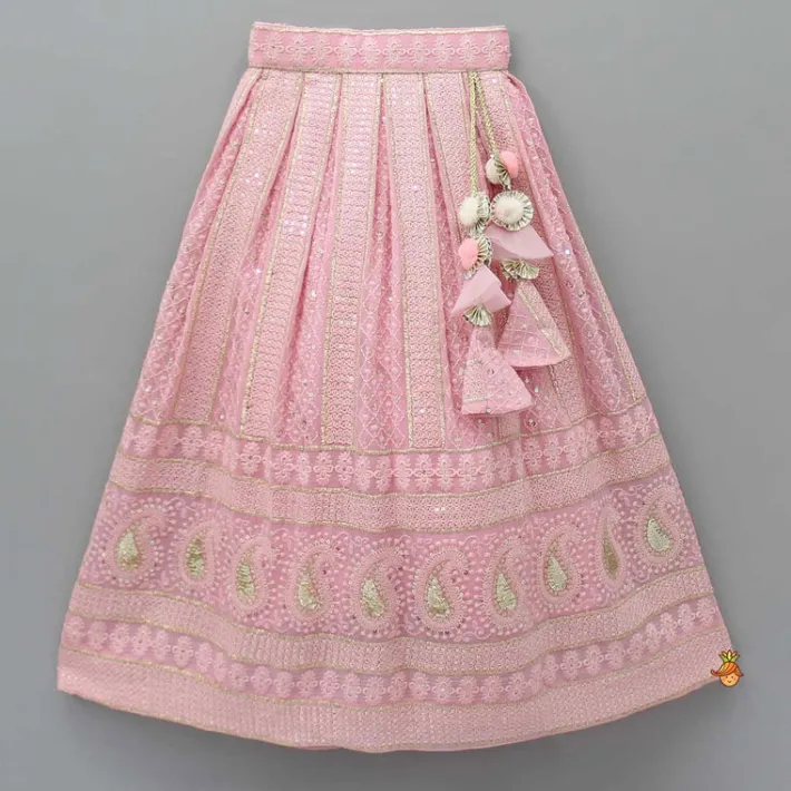 Clearance Embroidered Top And Lehenga With Matching Potli And Net Dupatta Ethnic Wear | Lehengas & Ghagras