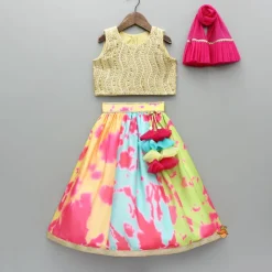 Best Embroidered Top And Printed Multicoloured Lehenga With Dupatta Ethnic Wear | Lehengas & Ghagras