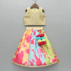 Best Embroidered Top And Printed Multicoloured Lehenga With Dupatta Ethnic Wear | Lehengas & Ghagras