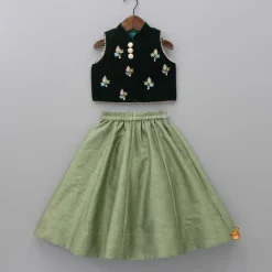 New Embroidered Velvet Green Top And Lehenga Ethnic Wear | Lehengas & Ghagras