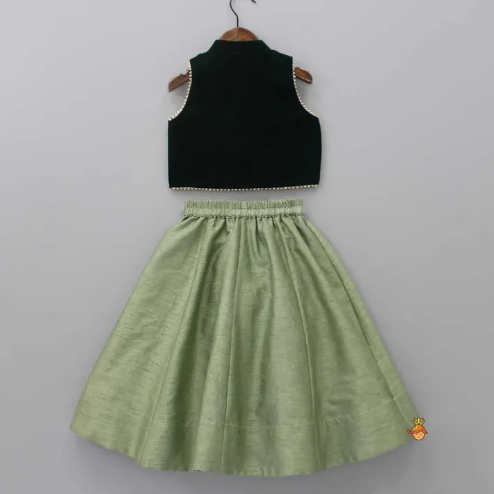 New Embroidered Velvet Green Top And Lehenga Ethnic Wear | Lehengas & Ghagras
