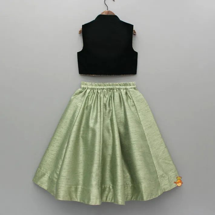 Fashion Embroidered Velvet Green Top And Lehenga Ethnic Wear | Lehengas & Ghagras