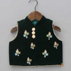 New Embroidered Velvet Green Top And Lehenga Ethnic Wear | Lehengas & Ghagras