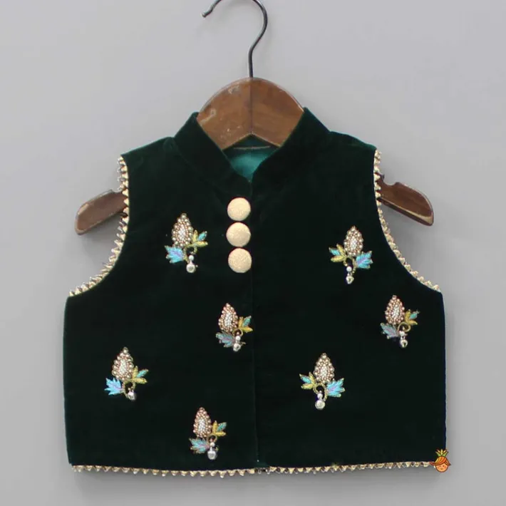 New Embroidered Velvet Green Top And Lehenga Ethnic Wear | Lehengas & Ghagras