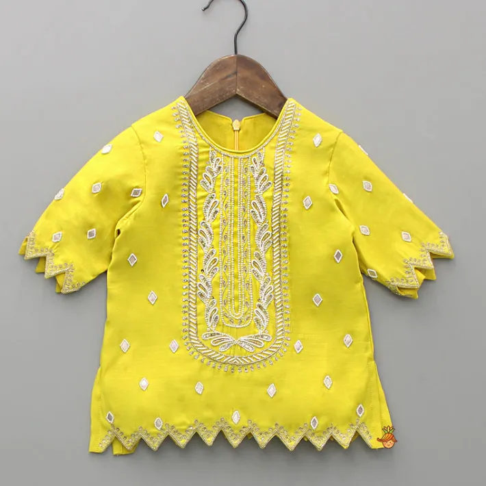 Discount Embroidered Yellow Kurti With Sharara And Dupatta Twinning Sets | Ethnic Wear