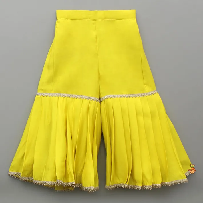 Discount Embroidered Yellow Kurti With Sharara And Dupatta Twinning Sets | Ethnic Wear