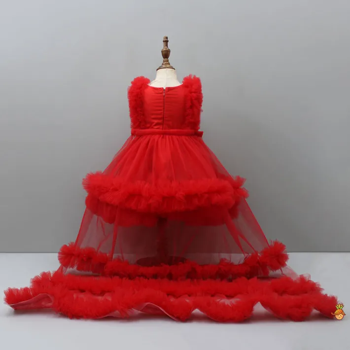 Online Embroidered Yoke Red Dress With Detachable Trial And Bow With Matching Swirled Bowie Headband Dresses & Sets | Dresses