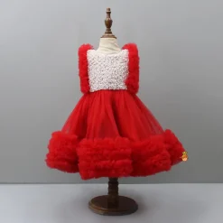 Online Embroidered Yoke Red Dress With Detachable Trial And Bow With Matching Swirled Bowie Headband Dresses & Sets | Dresses