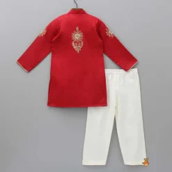 Outlet Embroidered Yoke Red Ethnic Kurta And Pyjama BOY Indian Ethnic Wear | Ethnic Sets