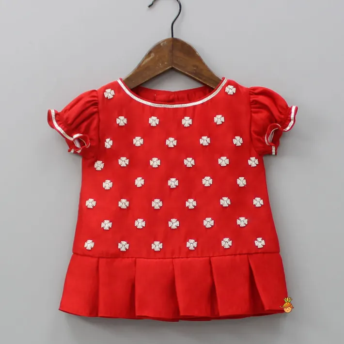Best Embroidered Yoke Red Top And Bloomer Dresses & Sets | Sets