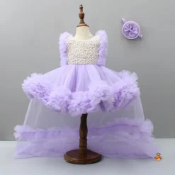 Clearance Embroidered Yoke Ruffle Hem Lavender Dress With Detachable Trail And Matching Head Band Dresses & Sets | Dresses