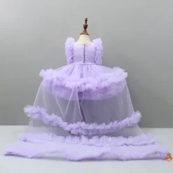 Clearance Embroidered Yoke Ruffle Hem Lavender Dress With Detachable Trail And Matching Head Band Dresses & Sets | Dresses