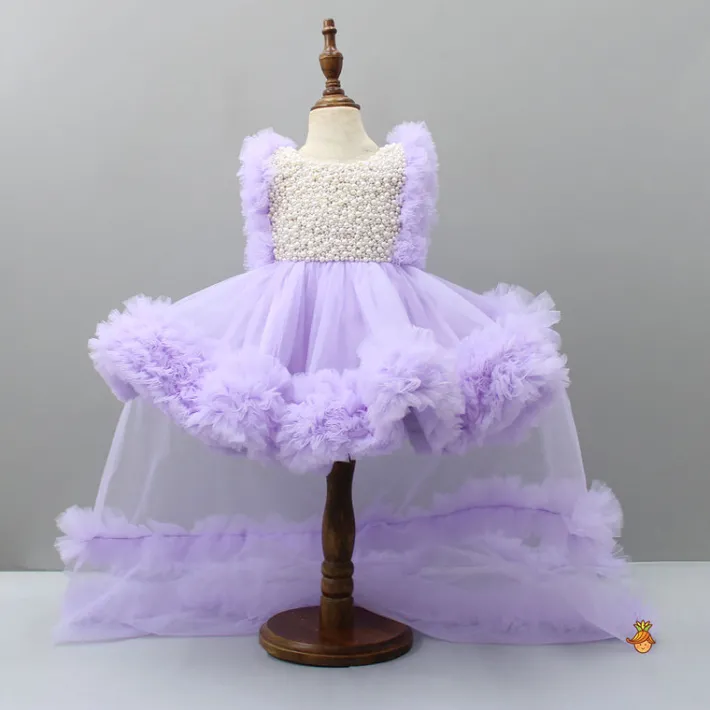 Clearance Embroidered Yoke Ruffle Hem Lavender Dress With Detachable Trail And Matching Head Band Dresses & Sets | Dresses