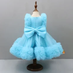 Online Embroidered Yoke Ruffle Hem Blue Dress With Detachable Trail And Matching Head Band Dresses & Sets | Dresses