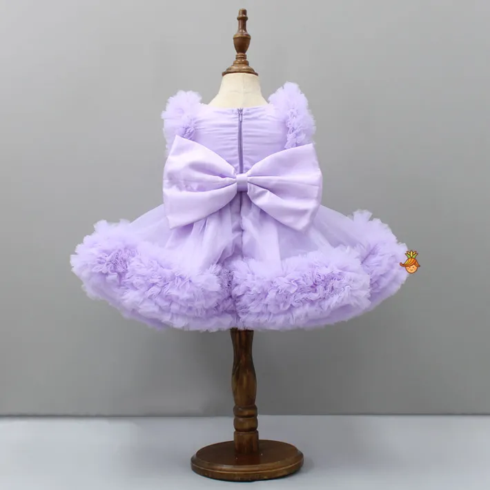 Clearance Embroidered Yoke Ruffle Hem Lavender Dress With Detachable Trail And Matching Head Band Dresses & Sets | Dresses