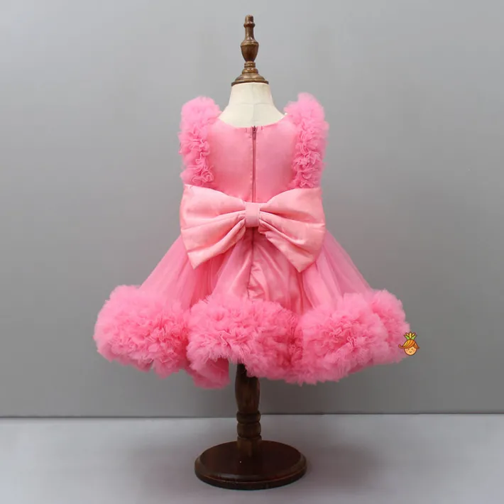 Sale Embroidered Yoke Ruffle Hem Pink Dress With Detachable Trail And Matching Hair Clip Dresses & Sets | Dresses
