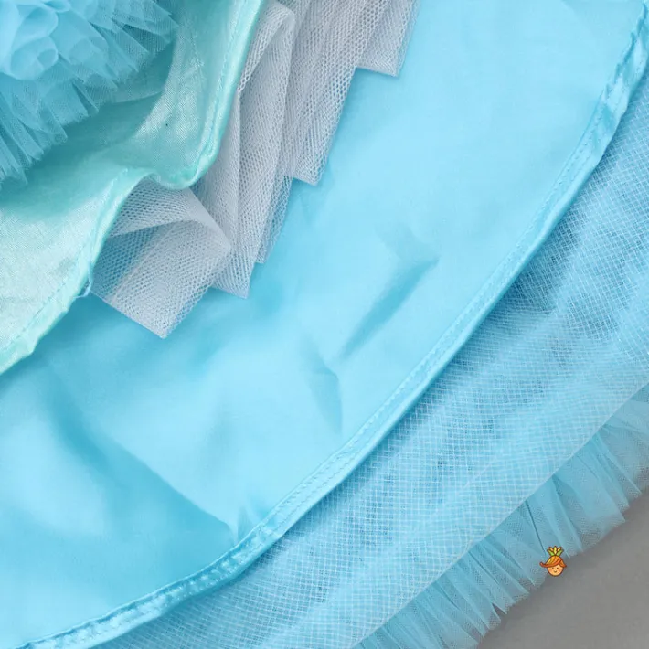Online Embroidered Yoke Ruffle Hem Blue Dress With Detachable Trail And Matching Head Band Dresses & Sets | Dresses