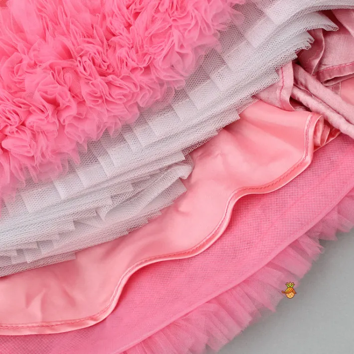 Sale Embroidered Yoke Ruffle Hem Pink Dress With Detachable Trail And Matching Hair Clip Dresses & Sets | Dresses