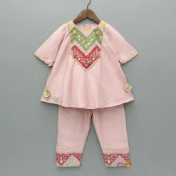 Clearance Embroidered Yoke Tassels Enhanced Pink Kurti And Pant Ethnic Wear | Churidars & Salwars