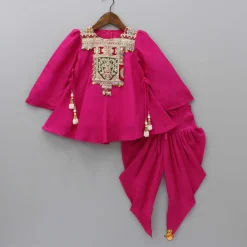 Online Embroidered Yoke Tassels Enhanced Pink Kurti And Dhoti Ethnic Wear | Dhotis & Patialas