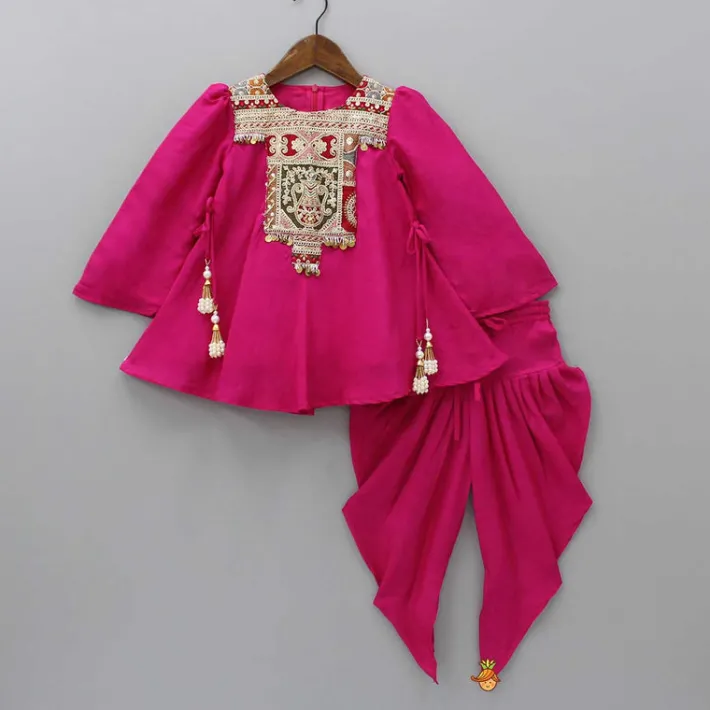 Online Embroidered Yoke Tassels Enhanced Pink Kurti And Dhoti Ethnic Wear | Dhotis & Patialas