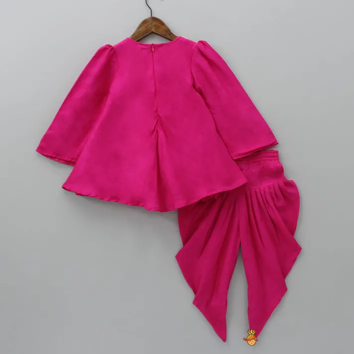 Online Embroidered Yoke Tassels Enhanced Pink Kurti And Dhoti Ethnic Wear | Dhotis & Patialas