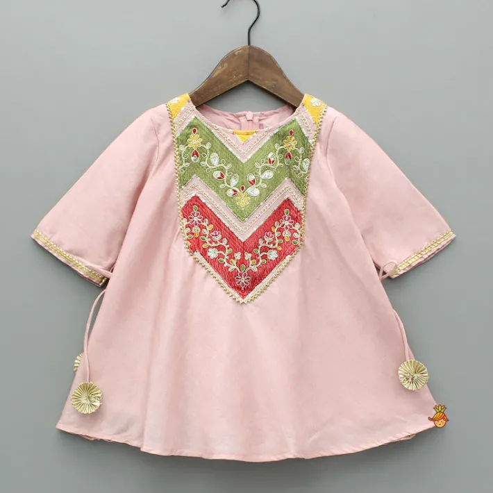 Clearance Embroidered Yoke Tassels Enhanced Pink Kurti And Pant Ethnic Wear | Churidars & Salwars