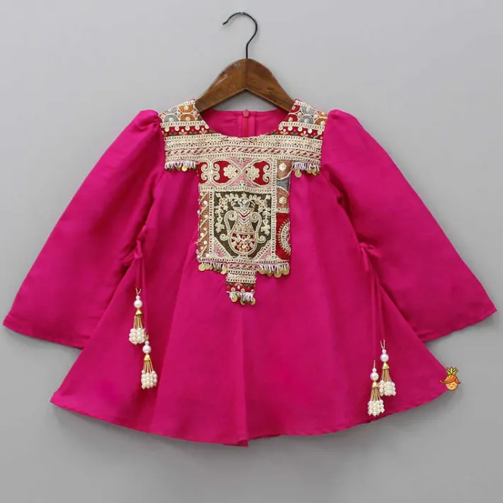 Online Embroidered Yoke Tassels Enhanced Pink Kurti And Dhoti Ethnic Wear | Dhotis & Patialas