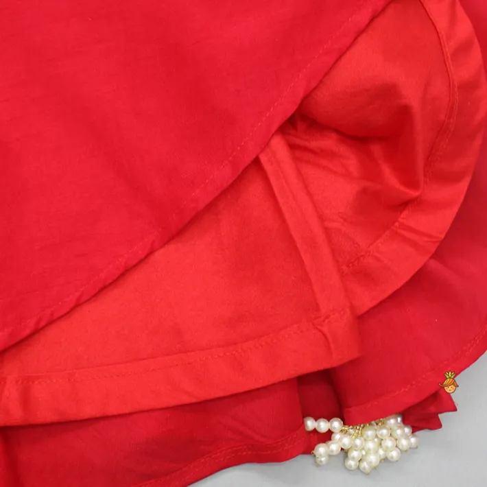 Best Embroidered Yoke Tassels Enhanced Red Kurti And Dhoti Ethnic Wear | Dhotis & Patialas