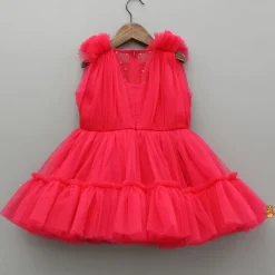 Sale Enchanting Crimson Red Gathered Dress With Hair Clip Dresses & Sets | Dresses
