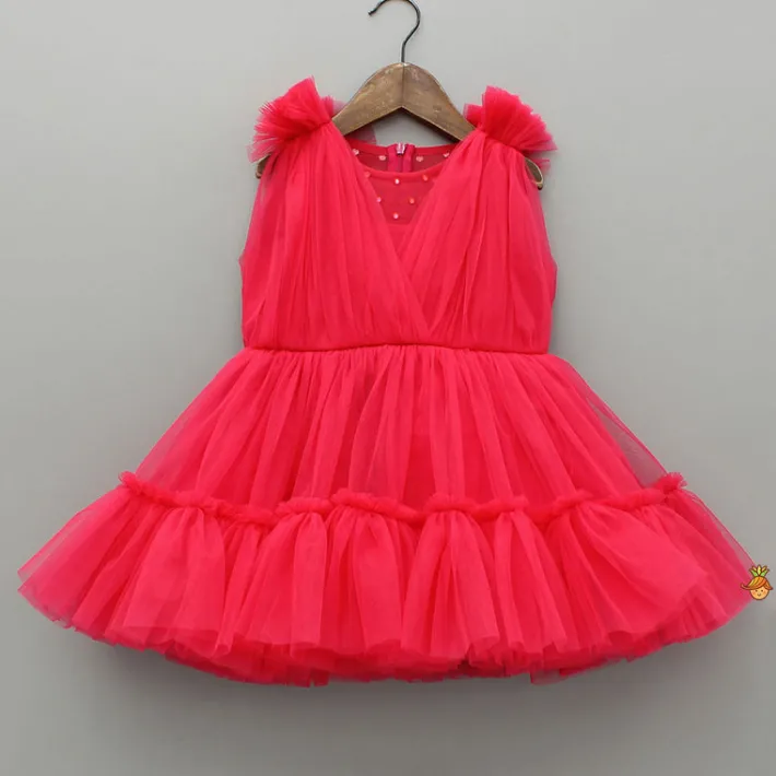 Sale Enchanting Crimson Red Gathered Dress With Hair Clip Dresses & Sets | Dresses