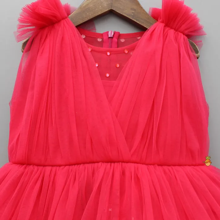 Sale Enchanting Crimson Red Gathered Dress With Hair Clip Dresses & Sets | Dresses