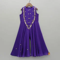 Clearance Ethnic Floral Sequins Flowy Violet Jumpsuit Ethnic Wear