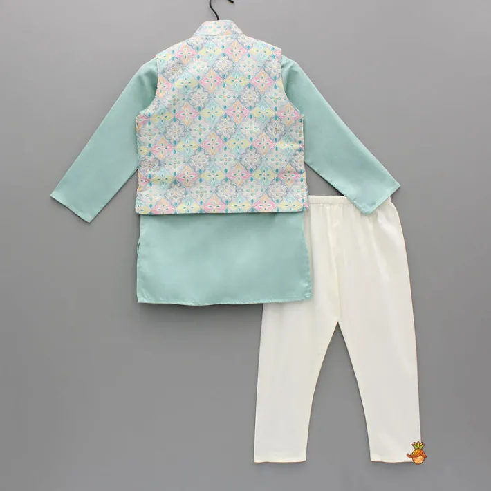 Outlet Ethnic Green Kurta With Exquisite Sequins Work Jacket And Pyjama BOY Indian Ethnic Wear | Ethnic Sets