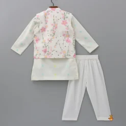 Online Ethnic Ivory Kurta And Pyjama With Floral Printed Jacket BOY Indian Ethnic Wear | Ethnic Sets