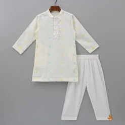 Online Ethnic Ivory Kurta And Pyjama With Floral Printed Jacket BOY Indian Ethnic Wear | Ethnic Sets
