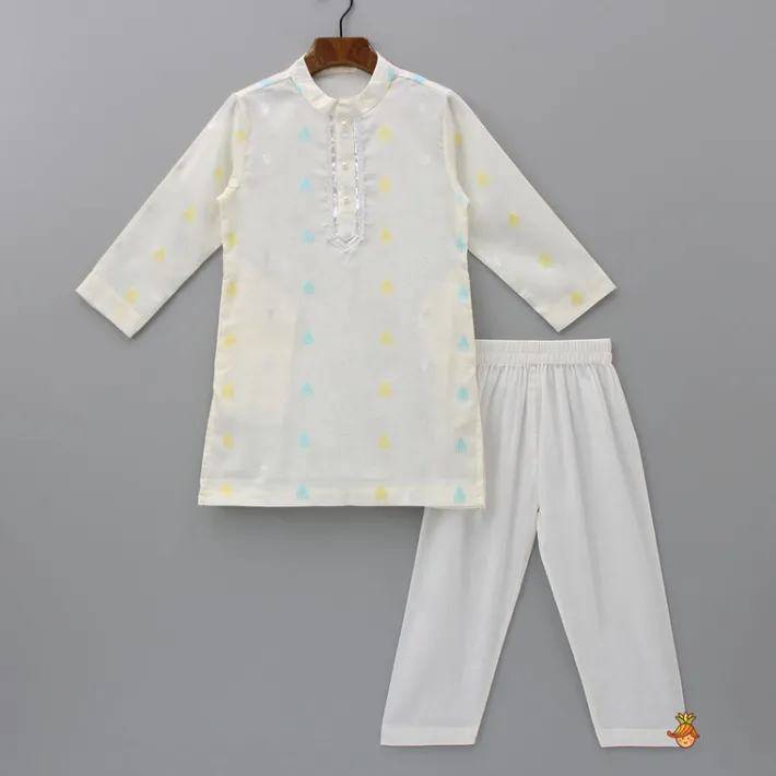 Online Ethnic Ivory Kurta And Pyjama With Floral Printed Jacket BOY Indian Ethnic Wear | Ethnic Sets