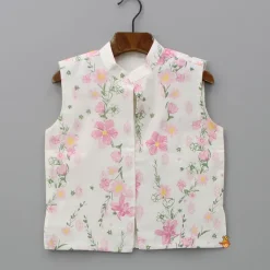 Online Ethnic Ivory Kurta And Pyjama With Floral Printed Jacket BOY Indian Ethnic Wear | Ethnic Sets