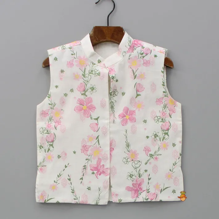 Online Ethnic Ivory Kurta And Pyjama With Floral Printed Jacket BOY Indian Ethnic Wear | Ethnic Sets