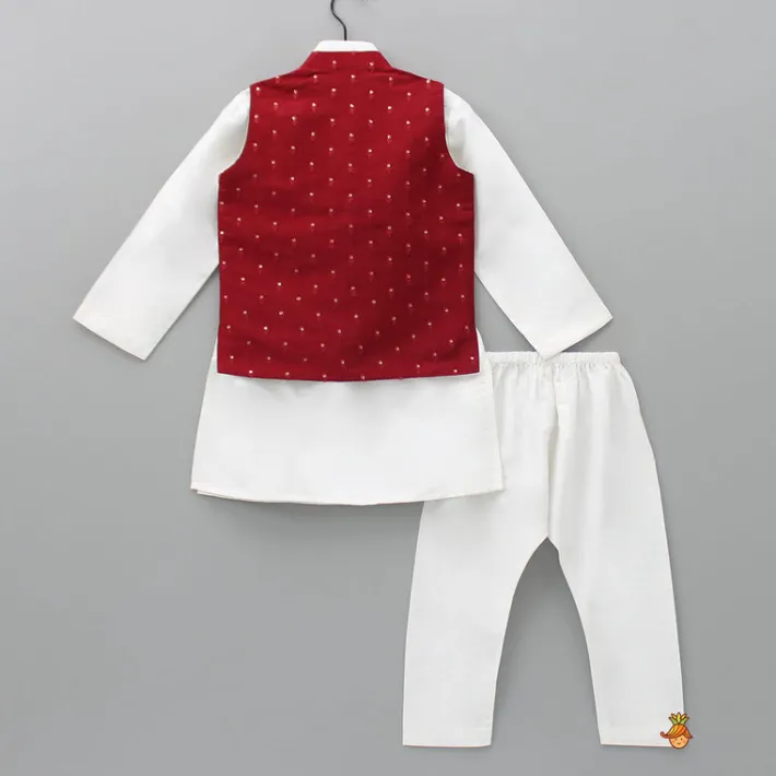 Best Ethnic Kurta With Booti Embroidered Red Jacket And Pyjama BOY Indian Ethnic Wear | Ethnic Sets