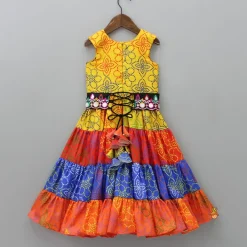 Hot Ethnic Multicolour Bandhani Printed Tiered Cotton Kurti With Waist Bag Ethnic Wear | Kurtis & Jumpsuits