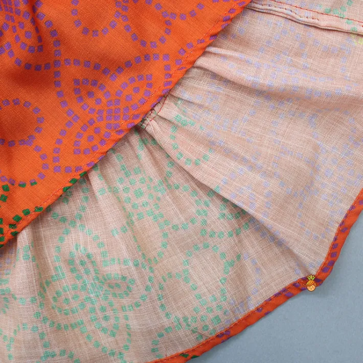 Sale Ethnic Multicolour Bandhani Printed Tiered Kurti With Waist Bag Twinning Sets | Ethnic Wear