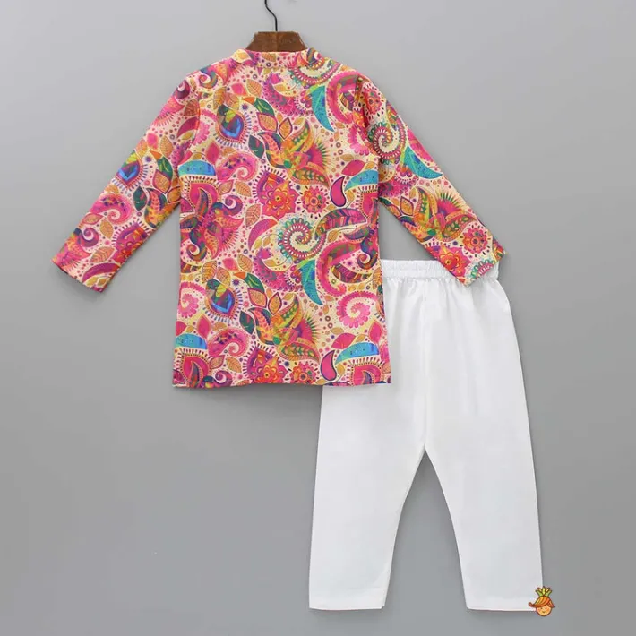 Discount Ethnic Multicolour Printed Kurta And White Pyjama BOY Indian Ethnic Wear | Ethnic Sets