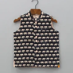 Discount Ethnic Printed Black Sleeveless Jacket BOY Indian Ethnic Wear | Ethnic Jackets