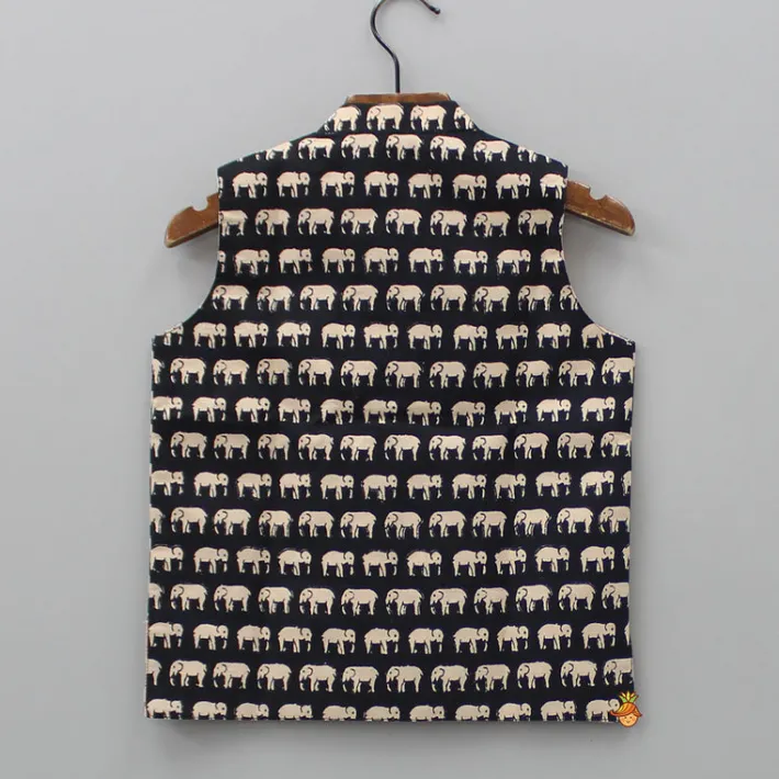 Discount Ethnic Printed Black Sleeveless Jacket BOY Indian Ethnic Wear | Ethnic Jackets